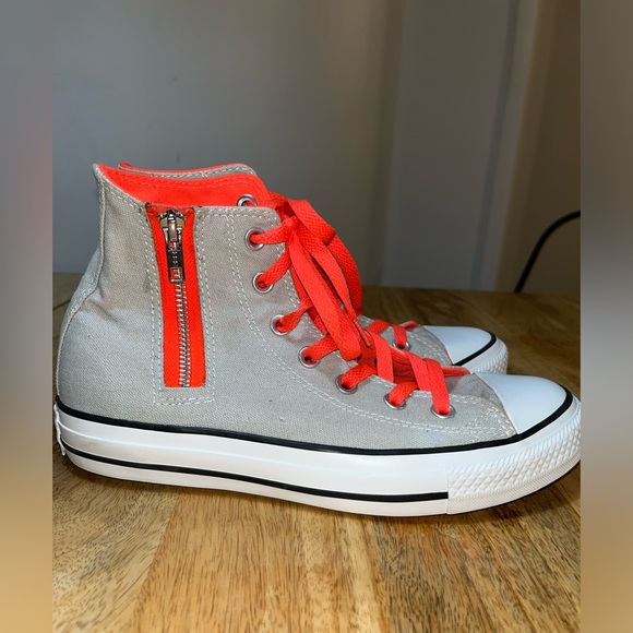 Chuck Taylor Converse Side Zip High Gray Violet Neon Orange Shoe - Picture 3 of 8